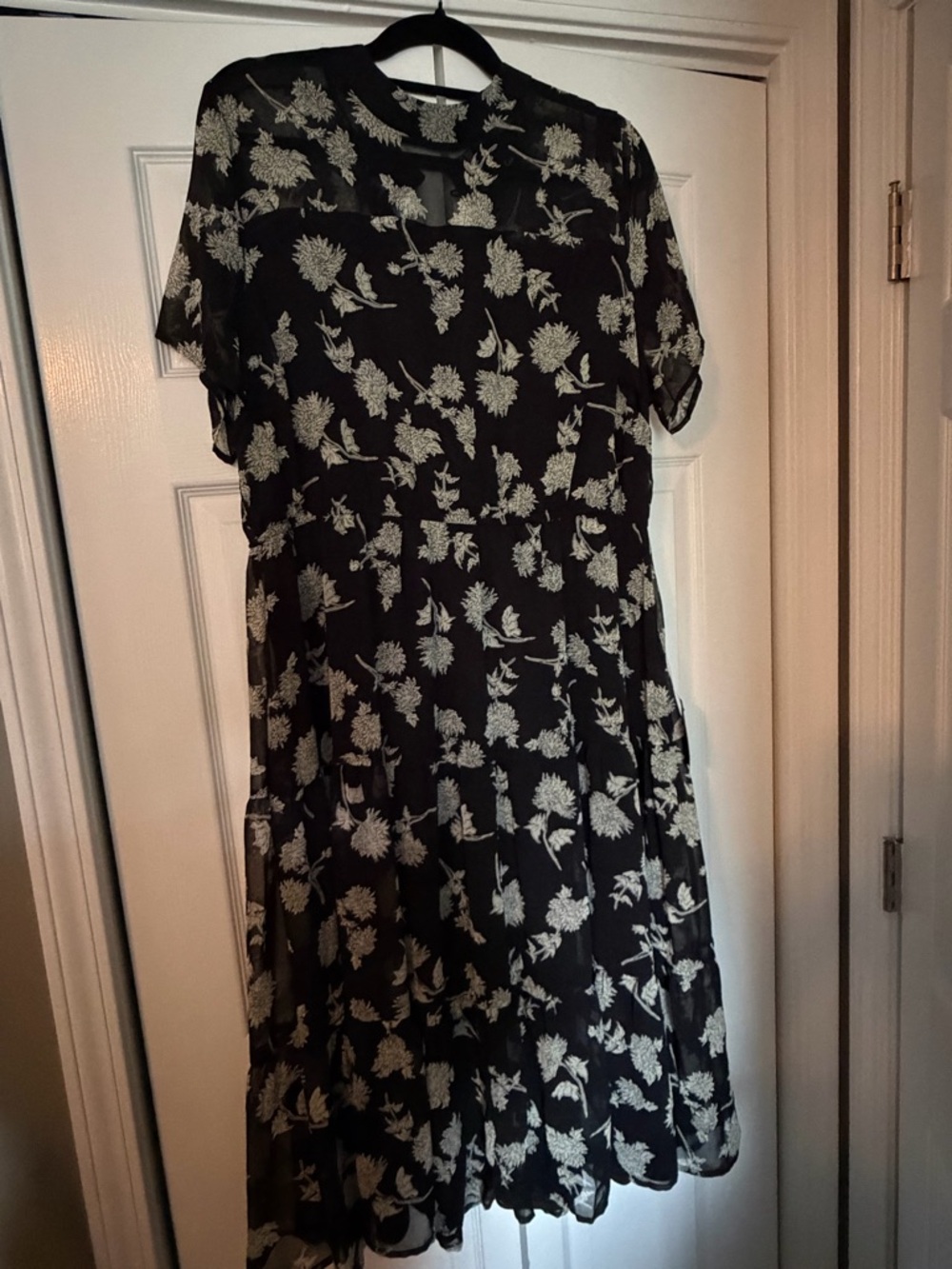 Lulu's Black with White Floral Midi Dress - NWT